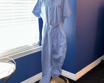 Vintage Para Suit Short-Sleeve Jumpsuit – Blue – Zipper Front – Belted Waist
