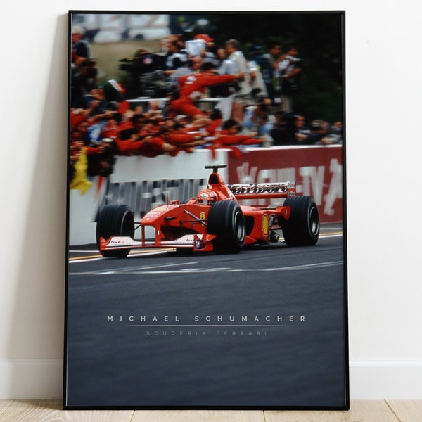 Cartel de F1 Michael Schumacher, impresión de Michael Schumacher, regalo de Fórmula 1 enmarcado, arte de pared de Michael Schumacher, arte de pared de F1 Michael Schumacher