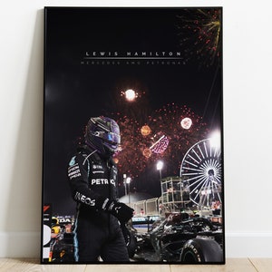 Cartel de F1 Lewis Hamilton, impresión enmarcada de Lewis Hamilton, regalo de Fórmula 1 enmarcado, arte de pared de Lewis Hamilton, arte de pared enmarcado de F1 Lewis Hamilton