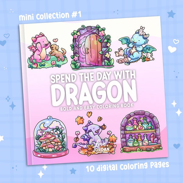 Pasa el día con un dragón: Dibujos para colorear de dragones sencillos y divertidos, arte fantástico simple, libro para colorear para adultos imprimible.