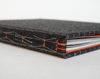 Svart skissblock i ull A5 | Stor handgjord anteckningsbok, blandat papper eller kalender