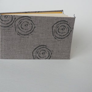 Handmade A5 sketchbook, notebook with linen cover and custom ink stamps on it. Mixed paper for drawing or ink inside, DaVinci, LANA, France
