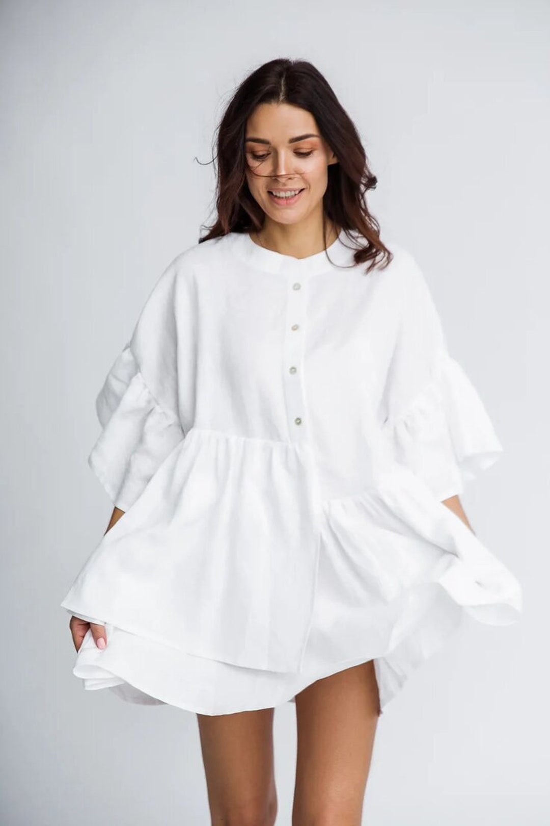 SOPHIE Linen Dress in White / White Linen Shirtdress - Etsy