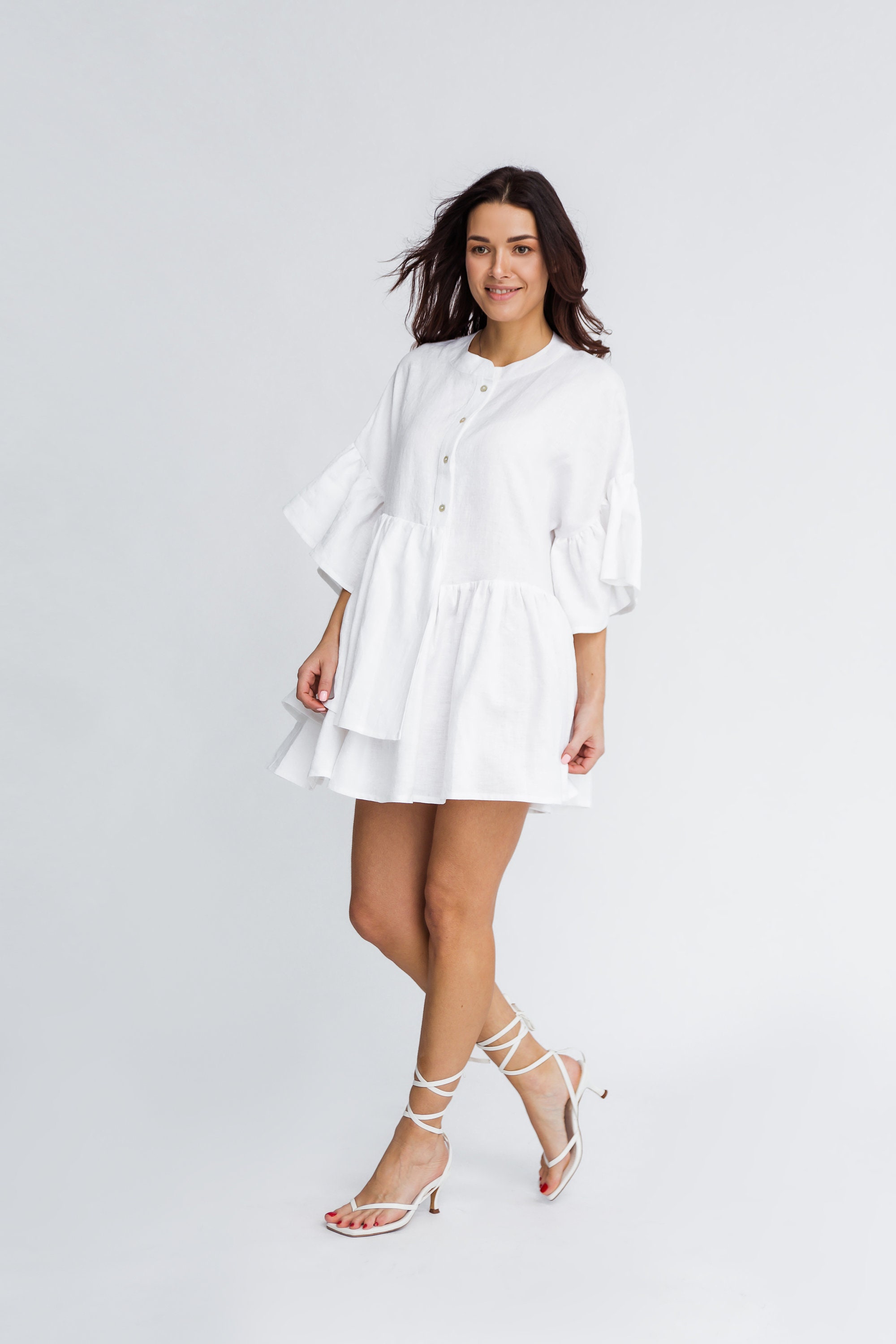 SOPHIE Linen Dress in White / White Linen Shirtdress - Etsy