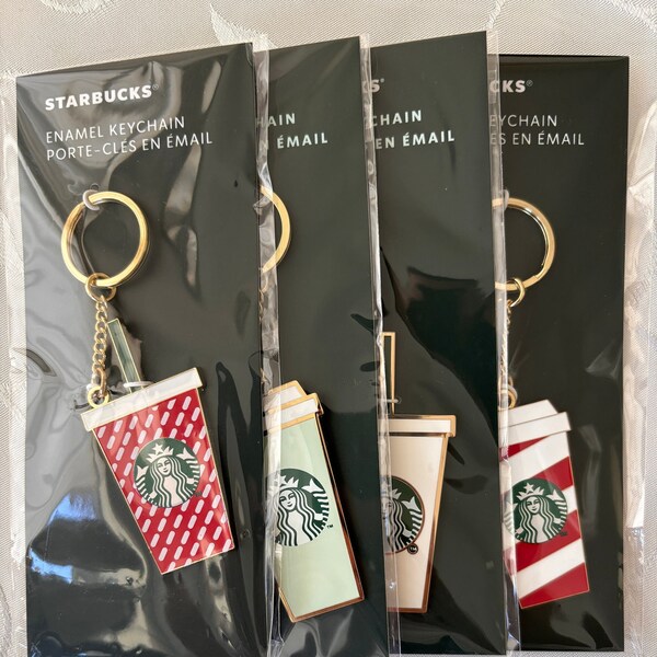 Starbucks Original Drink Cup Shaped Keychains, Cold and Hot Cup Keychains, New in Package (4 pieces)