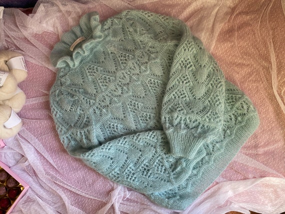 Mohair Kid Silk Lace Sweater for Woman. Openwork Light