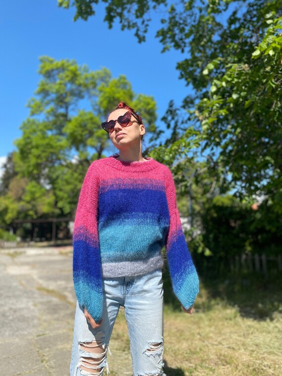 Mohair Oversize Gradient Sweater Fluffy Pullover With - Etsy