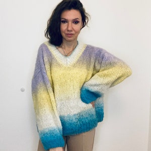 Jersey de mohair, jersey oversize con cuello de pico