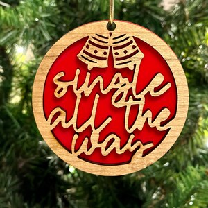Single All The Way Christmas Ornament | Cherry Wood & Red Acrylic