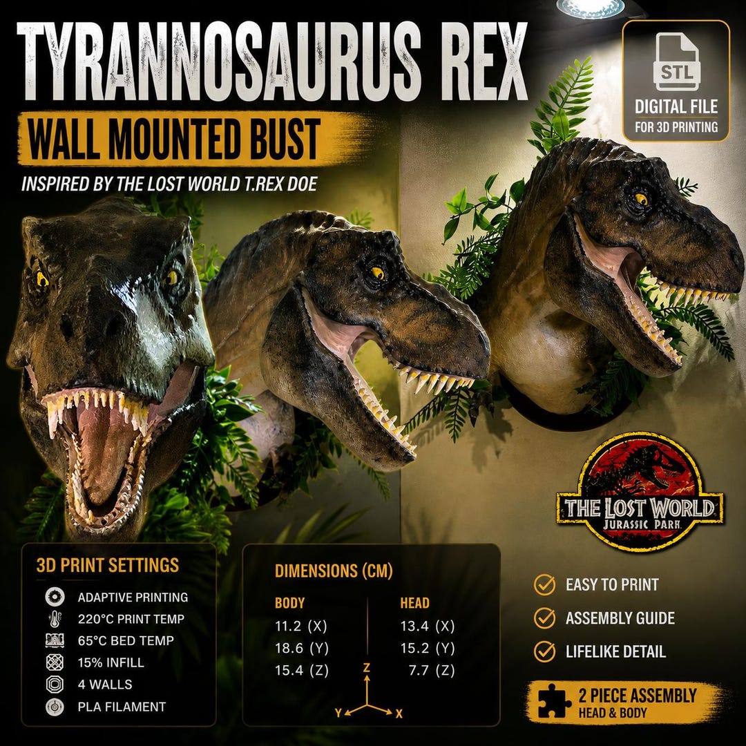 Jurassic Park T-rex Bust STL – Dinosaur 3D Print File – T Rex