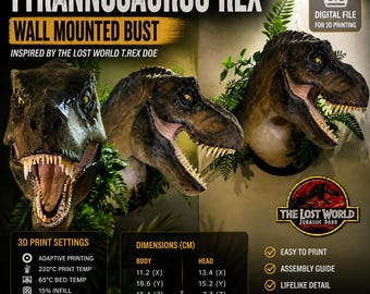 Busto de T-Rex de Jurassic Park (archivo STL) – Archivo de impresión 3D de dinosaurio – Escultura de T-Rex – Regalo de dinosaurio jurásico – Decoración de escritorio – Descarga digital