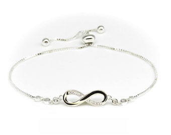 925 Sterling Silver INFINITY Bracelet, ADJUSTABLE Fits Any Wrist, Jewellery Gift for her, Optional PERSONALISED Gift Card, Slider Bracelet