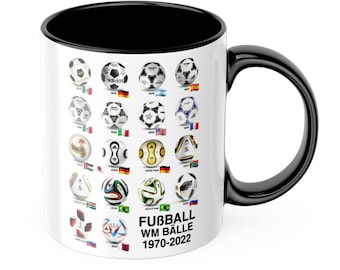 Fußballer Tasse mit WM Bällen von 1970 bis 2022 - Das perfekte Geschenk für den Fußballfan Fußballverein Fußballspieler Geburtstag