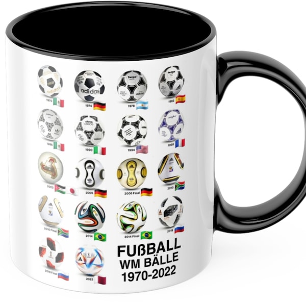 Fußballer Tasse mit WM Bällen von 1970 bis 2022 - Das perfekte Geschenk für den Fußballfan Fußballverein Fußballspieler Geburtstag