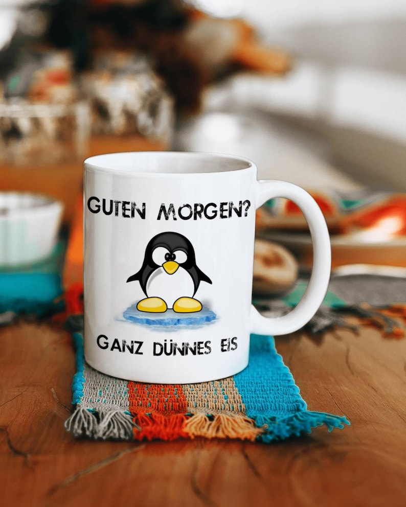 Pinguin Tasse Guten Ganz dünnes Eis. Sprüche Lustig Etsy.de