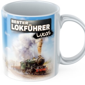 A melhor caneca para maquinista, personalizada com o nome que você preferir. O presente perfeito para o maquinista da Deutsche Bahn.