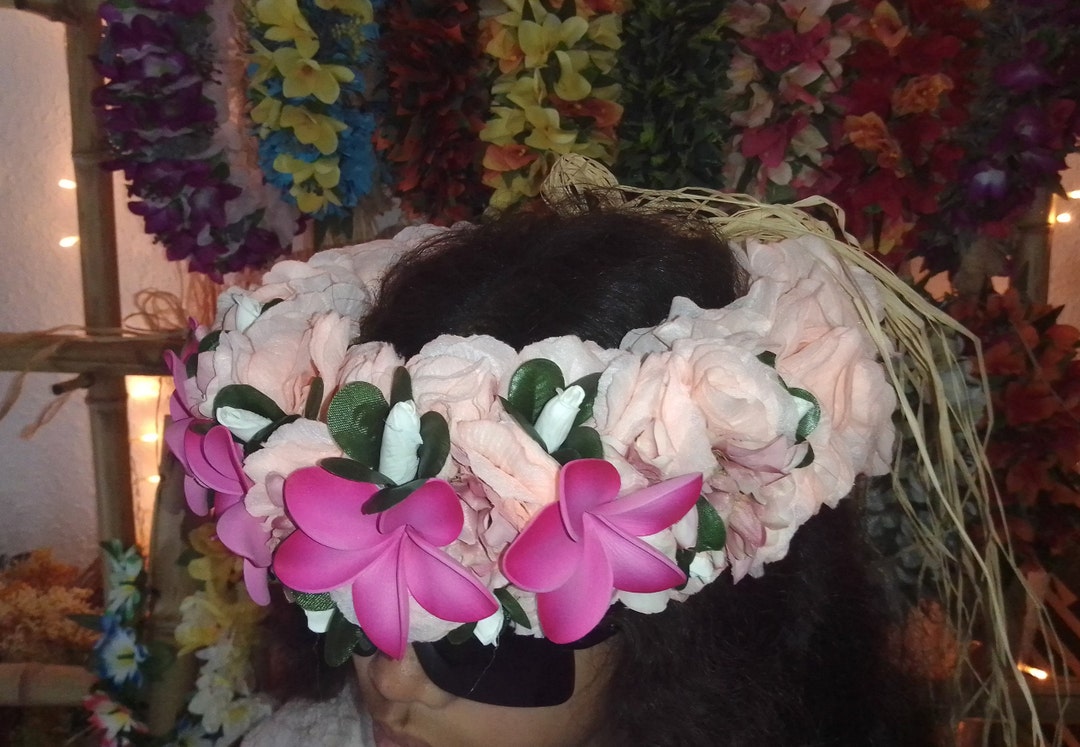Couronne De Tête Fleurs Tahiti Avec Cinq Tipaniers Roses Etsy