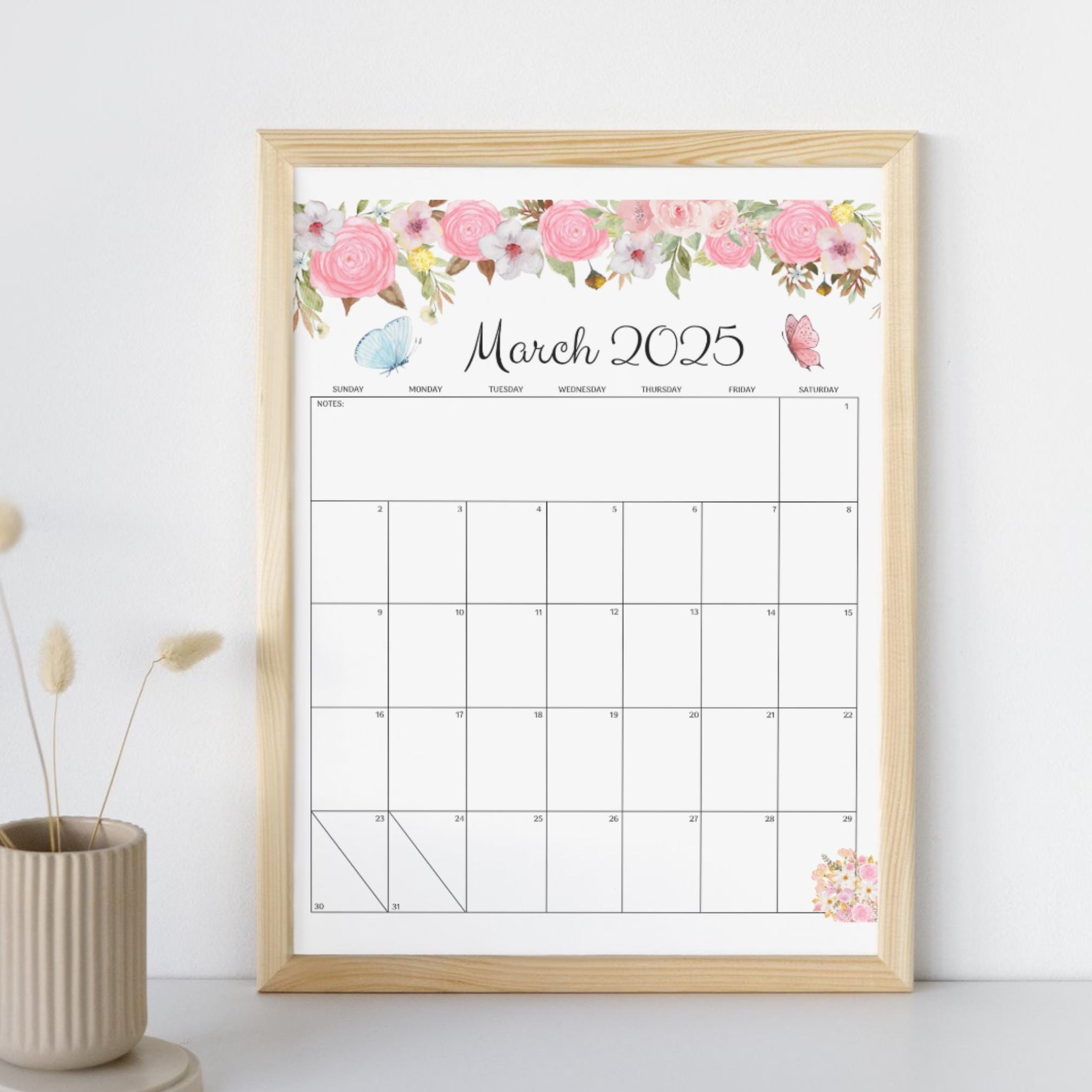 March Spring Calendar EDITABLE March 2025 Calendar, Printable 2025 March Calendar, Beautiful ...