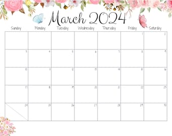 EDITABLE March 2024 Calendar,  Fillable Calendar, Printable Planner, Simple Monthly Schedule, Academic Planner, Minimalist Design, PDF