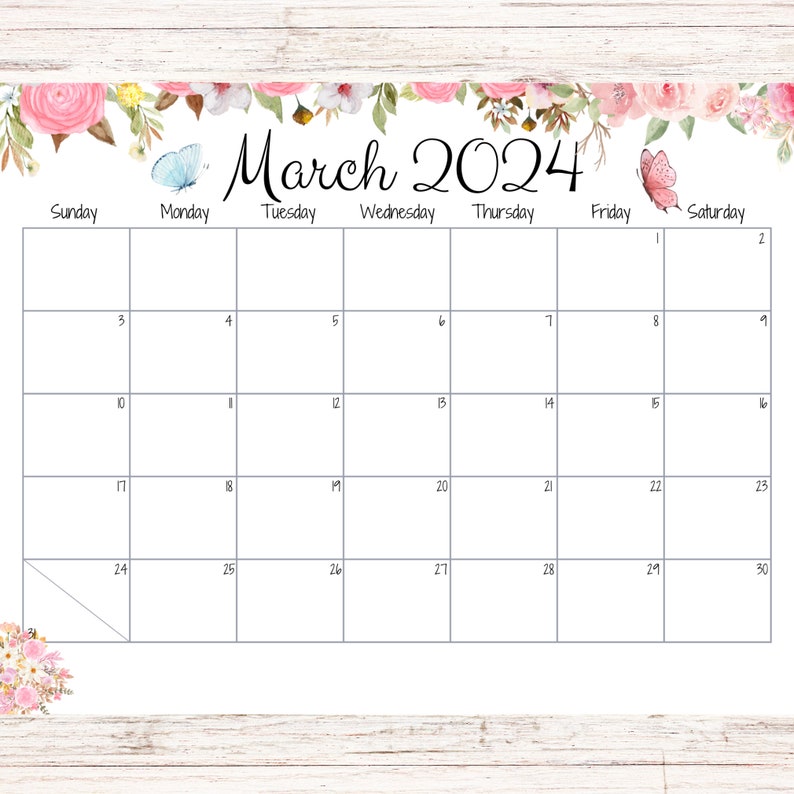 EDITABLE March 2024 Calendar, Fillable Calendar, Printable Planner