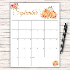 Editable 2025 September Calendar, Classroom Calendar, Vertical, Beautiful Autumn Planner, Monthly Schedule for Home, Instant Download