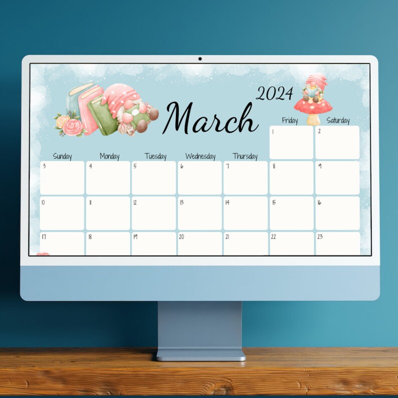 EDITABLE March 2024 Calendar, Fillable Calendar, Cute Gnomes, Happy St