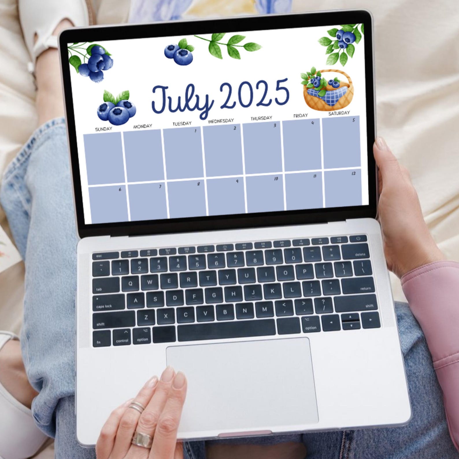 Blueberry-themed Printable Calendar July 2025, Cute Cottagecore Monthly ...