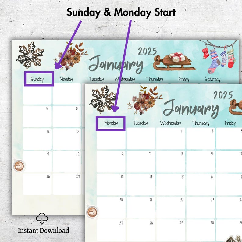 EDITABLE January 2025 Calendar, Beautiful Winter, Printable January