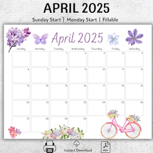 EDITABLE April 2025 Calendar, Beautiful Spring, Printable April ...