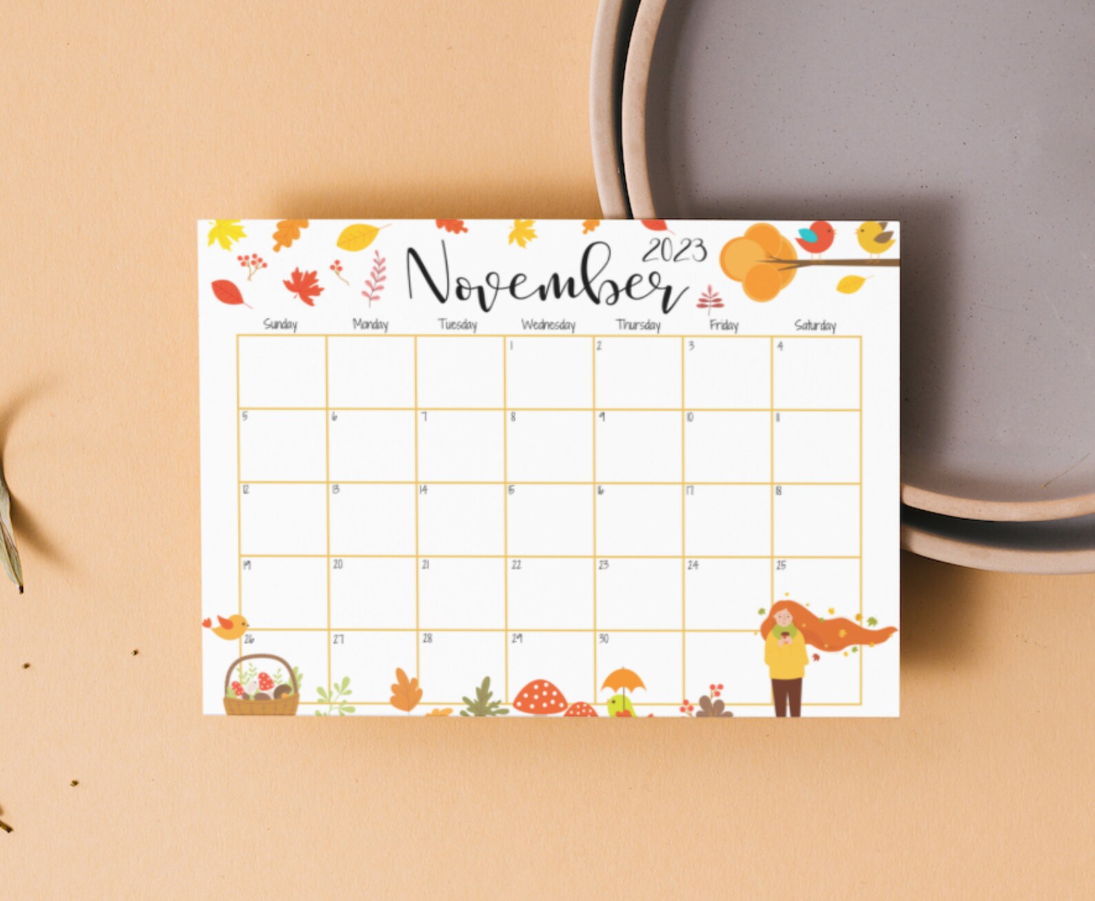 EDITABLE November 2023 Calendar, Fall Foliage, Calendar for Women