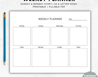Wochenplaner, Druckbare Landschaft, Wochenplaner, Woche auf einen Blick, Wochenagenda, Schreibtischplaner, Wöchentliche To-Do-Liste, Arbeitsplaner