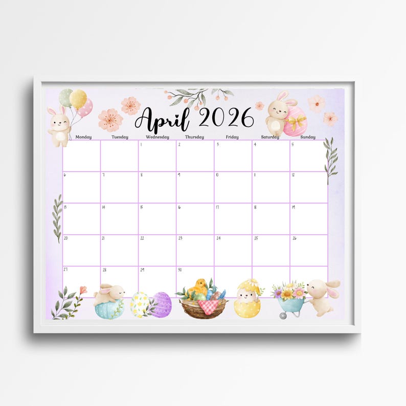 EDITABLE April 2026 Calendar, Printable April Calendar, Happy Easter ...