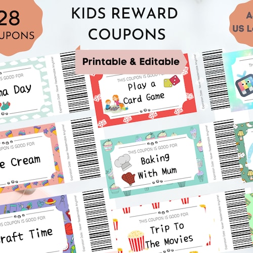 Printable Kids Reward Coupons Editable Reward Coupons - Etsy