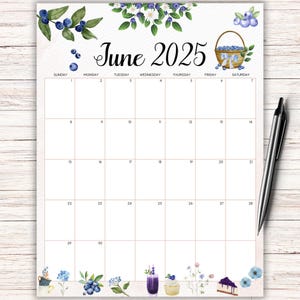 EDITABLE June 2025 Calendar, School Calendar,  Fillable June Calendar, Sweet Blueberries, Printable Classroom Planner, Kids School Schedule
