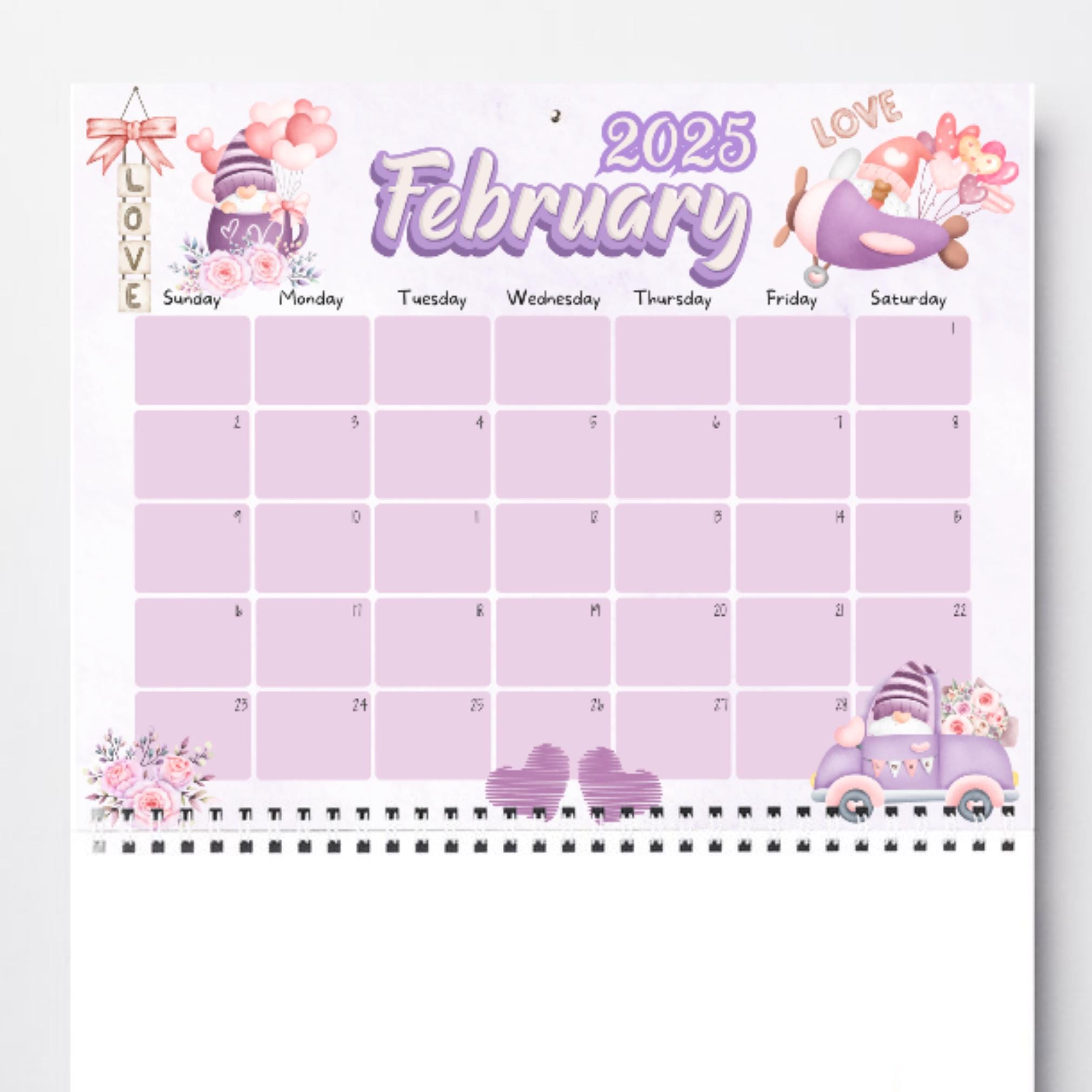 EDITABLE February 2025 Calendar, Valentine's Day, Homeschool, Loving