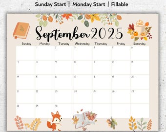 EDITABLE September 2025 Calendar, Printable September Planner, Homeschool Calendar, Academic Calendar, Beautiful Autumn, Boho Colors