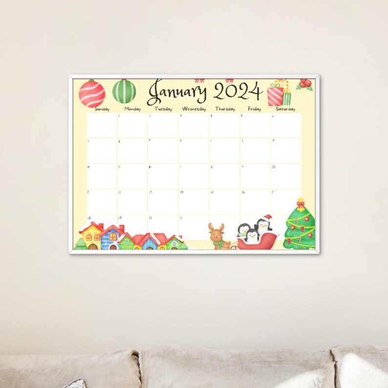EDITABLE January 2025 Calendar, Fillable Calendar, Cute Penguins, Happy