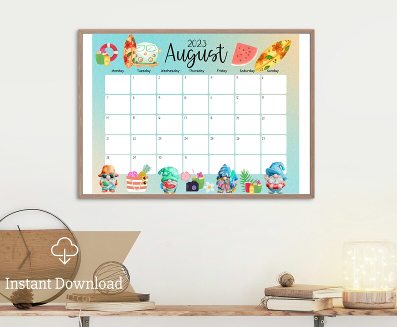 Editable august 2023 calendar beautiful summer watermelon etsy