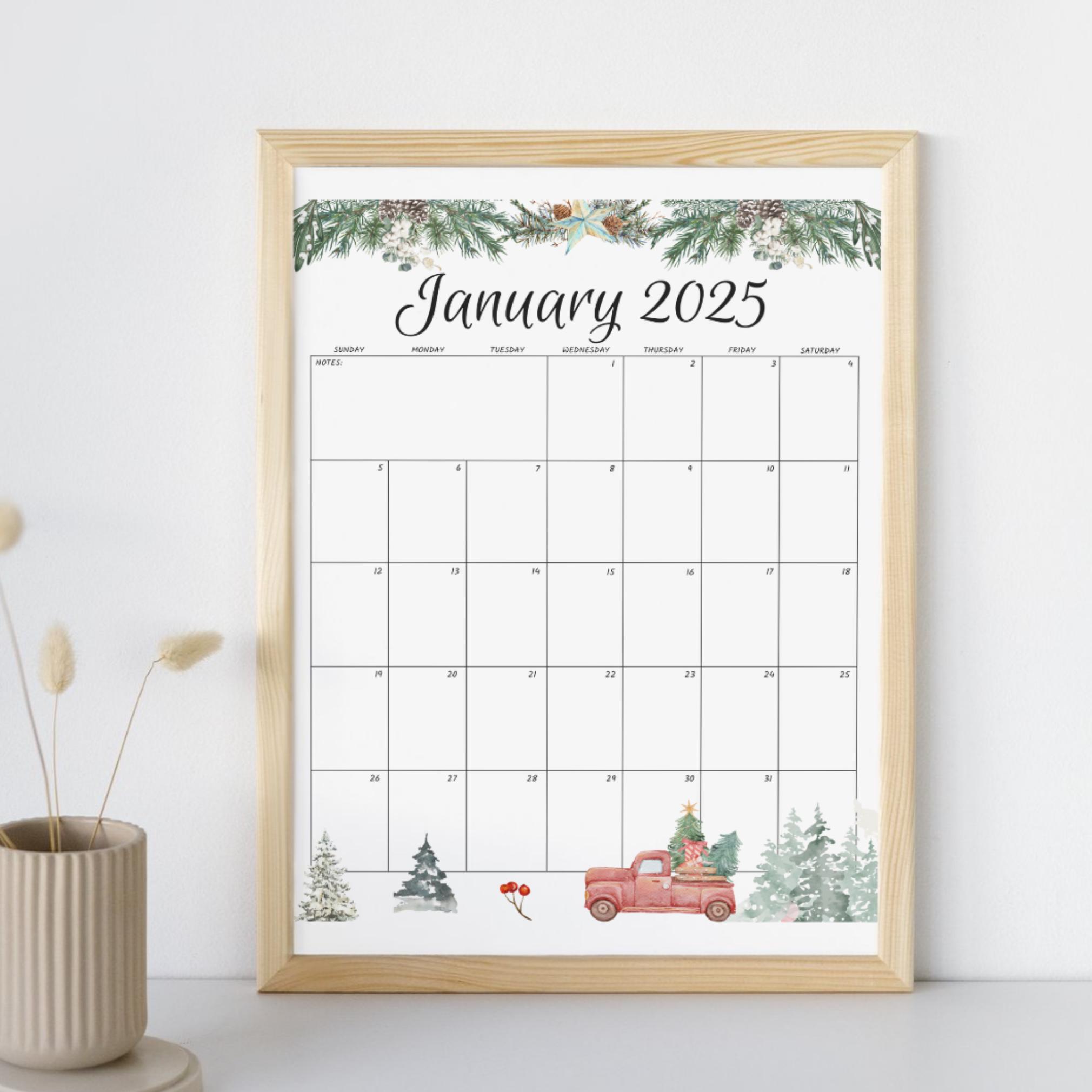 EDITABLE January 2025 Calendar, Printable New Year 2025 Planner