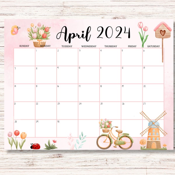 EDITABLE April 2024 Calendar, Printable April Planner, Fillable Calendar, Monthly Schedule for Women, Academic Planner, Beautiful Flowers