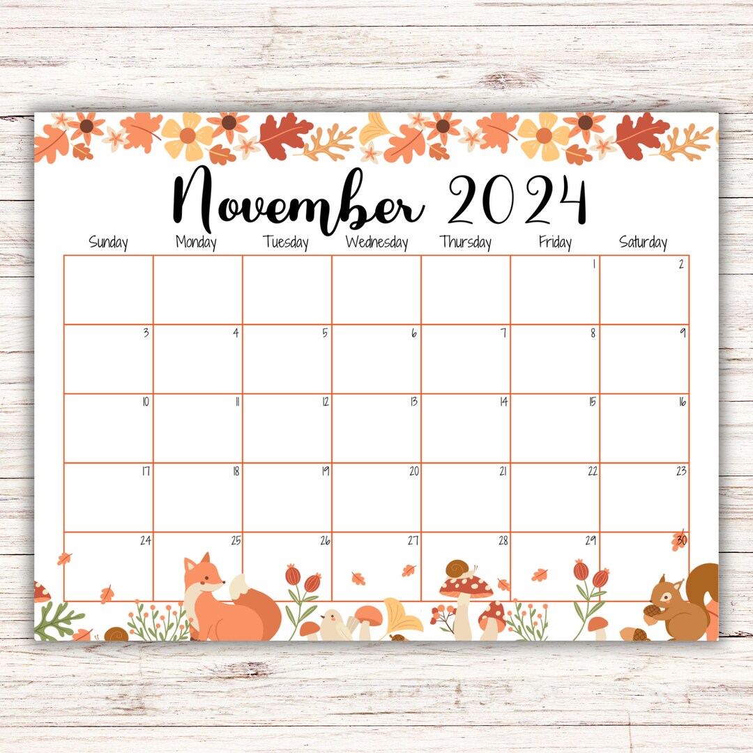 editable-november-2024-calendar-monthly-schedule-for-kids-homeschool-calendar-fall-colors-cute-animals-printable-planner-fillable-pdf-etsy