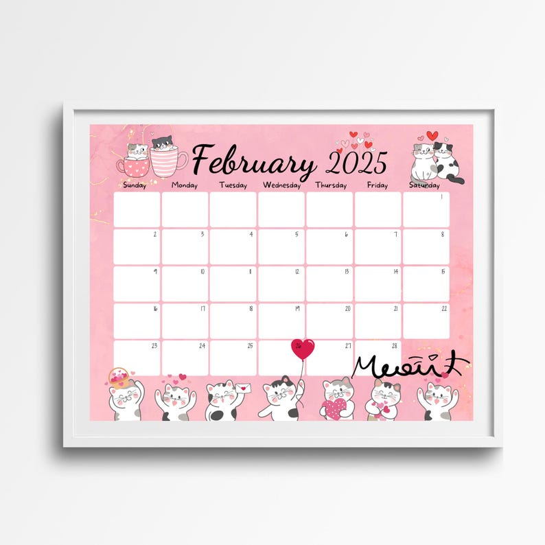 EDITABLE February 2025 Calendar, Valentines Day, Printable Calendar