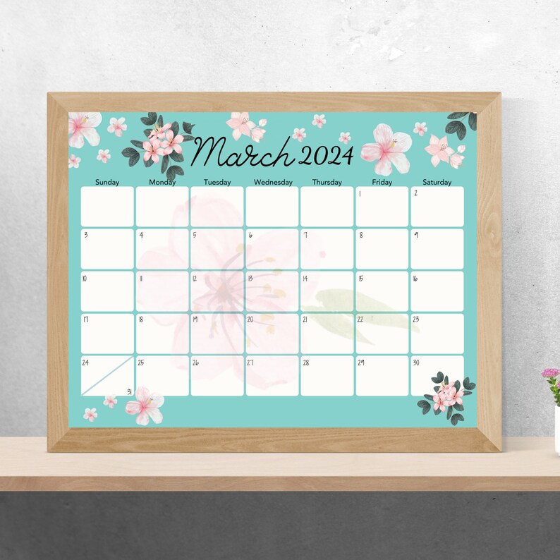 Editable Printable 2024 March Calendar, 2024 March Planner, Floral