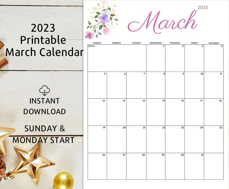 Editable March Calendar March 2023 Printable Calendar - Etsy