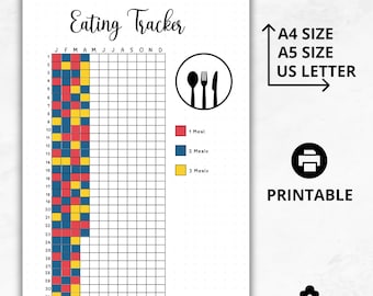 Printable Eating Tracker, Daily Food Log, Food Journal, Food Tracker, Food Diary, Meal Tracker, Diet Tracker, Healthy Eating Chart