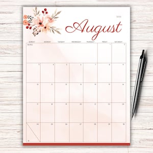 EDITABLE August 2025 Calendar, Minimalist Design, Printable August Calendar, Simple Organizer, Beautiful Flowers, Instant Download