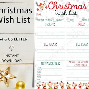 Weihnachtswunschliste für Kinder, druckbare Feiertage Wunschliste Vorlage, Kinderwunschliste Weihnachten, Weihnachtswunschliste, Brief an Weihnachtsmann, Junge, Mädchen