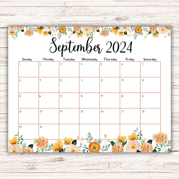 MODifiable septembre 2024 calendrier, calendrier scolaire à la maison, calendrier académique, bel automne, fleurs colorées, agenda à remplir imprimable