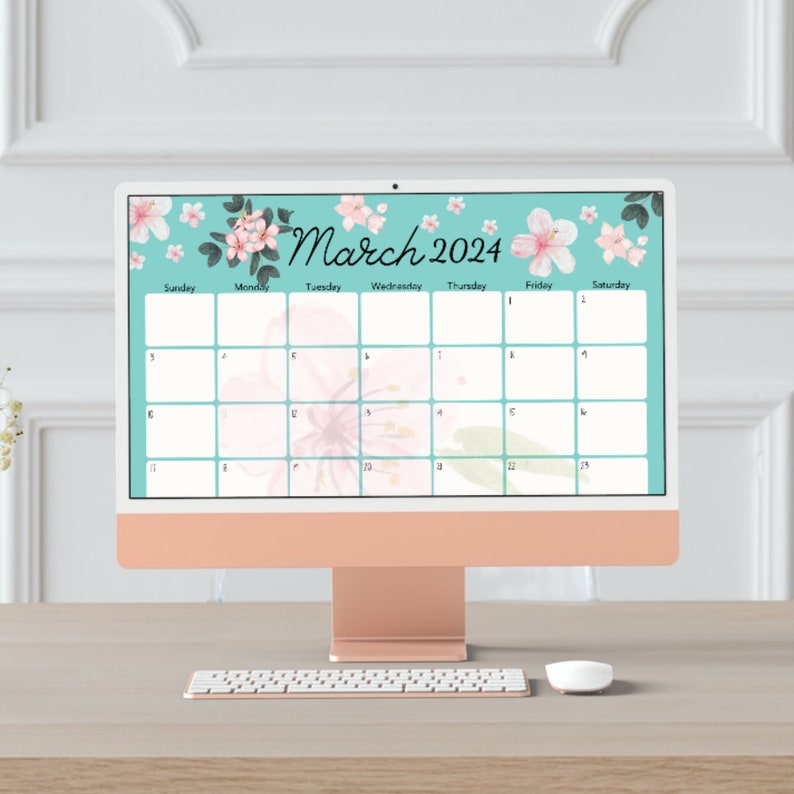 Editable Printable 2024 March Calendar, 2024 March Planner, Floral
