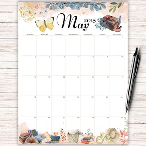 Editable 2025 May Calendar, Printable 2025 May Planner, May Monthly Schedule, Book Lover Calendar, May Daily Planner, Mother&#39;s Day planner